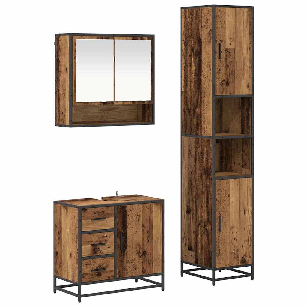 Badezimmermöbel-Set mit Schubladen 3 pcs Altholz Holzwerkstoff