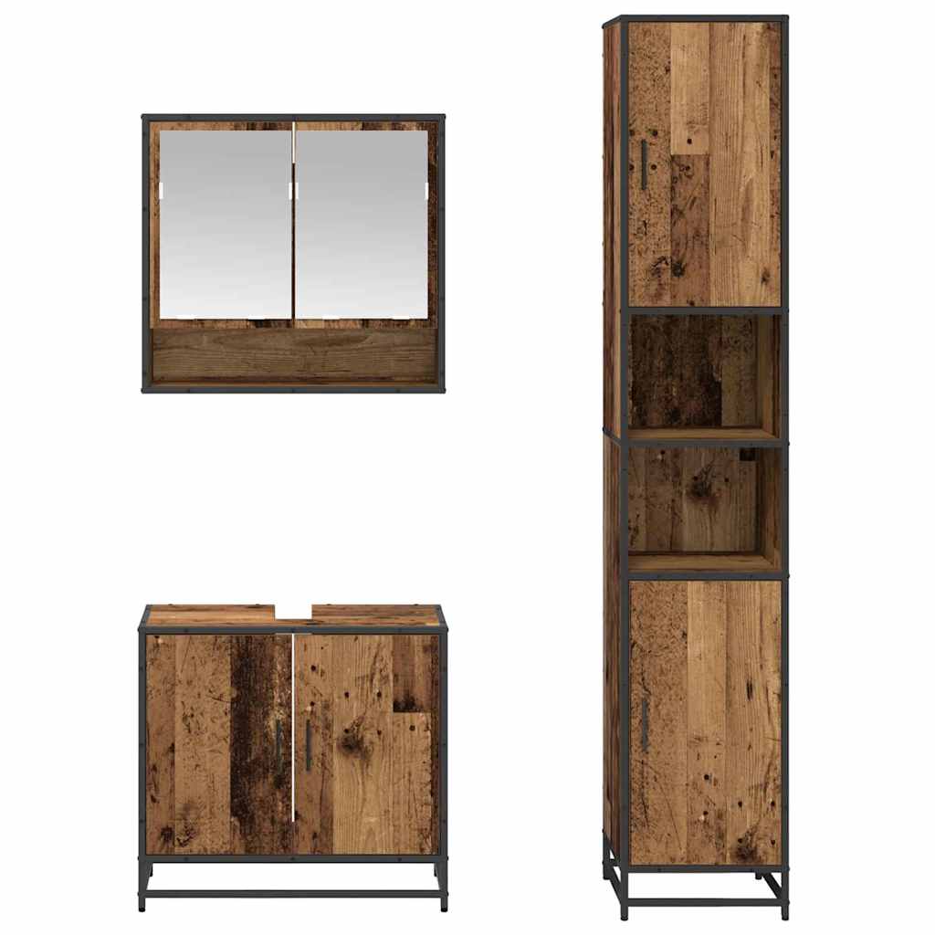 Badezimmermöbel-Set mit Regal 3 pcs Altholz Holzwerkstoff