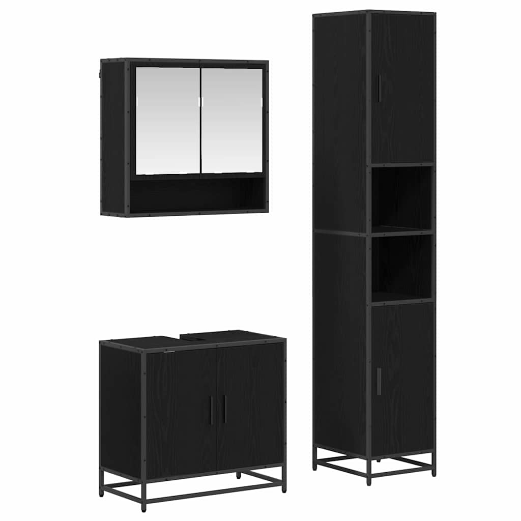 Badezimmermöbel-Set 3 pcs Schwarz Eichen-Optik Holzwerkstoff