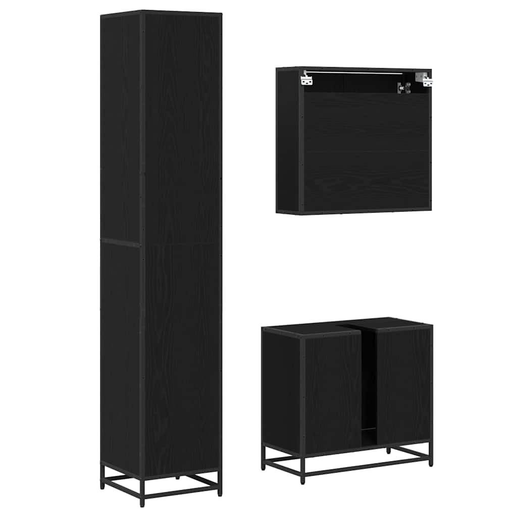 Badezimmermöbel-Set 3 pcs Schwarz Eichen-Optik Holzwerkstoff