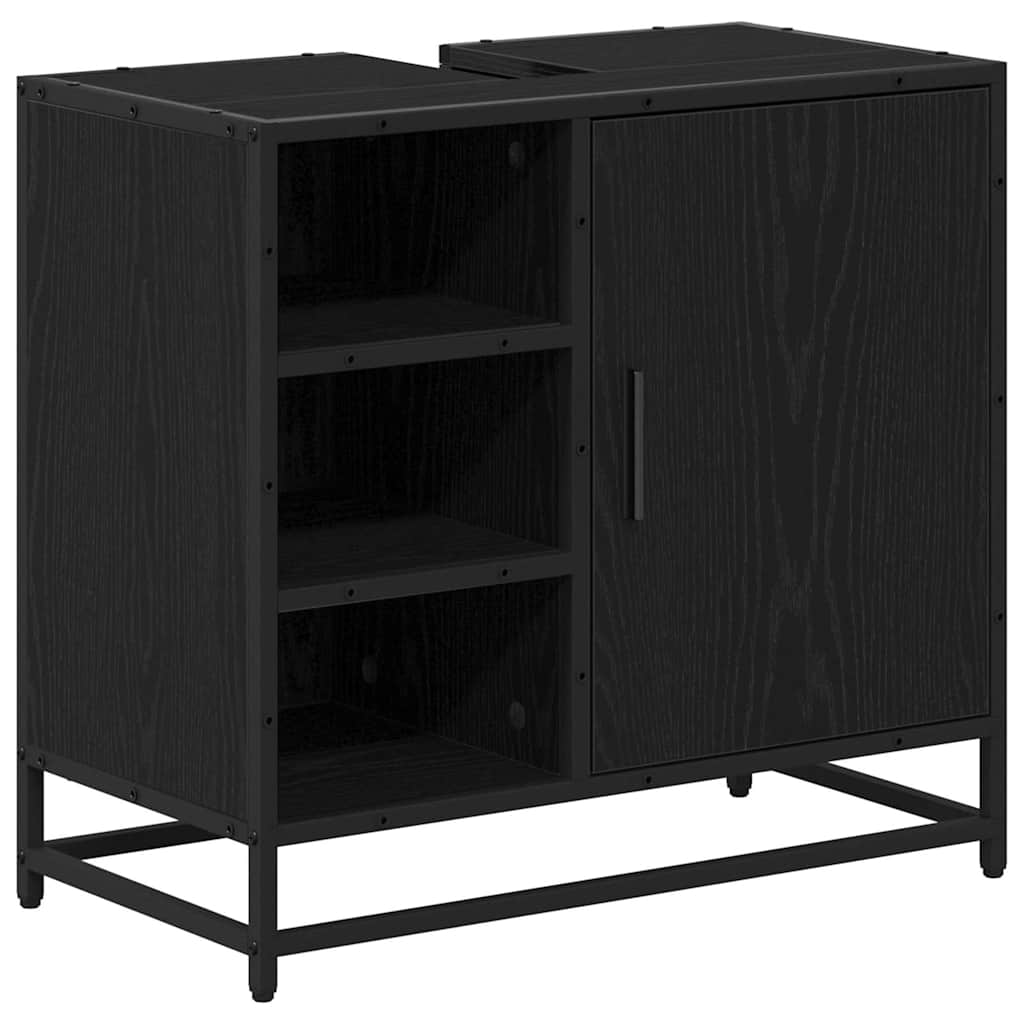 Badezimmermöbel-Set 2 pcs Schwarz Eichen-Optik Holzwerkstoff