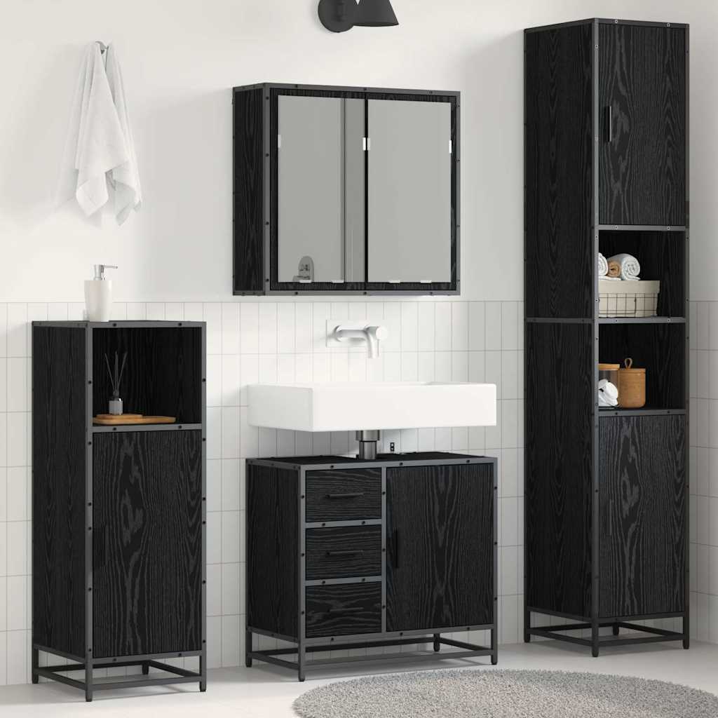 Badezimmermöbel-Set 4 pcs Schwarz Eichen-Optik Holzwerkstoff