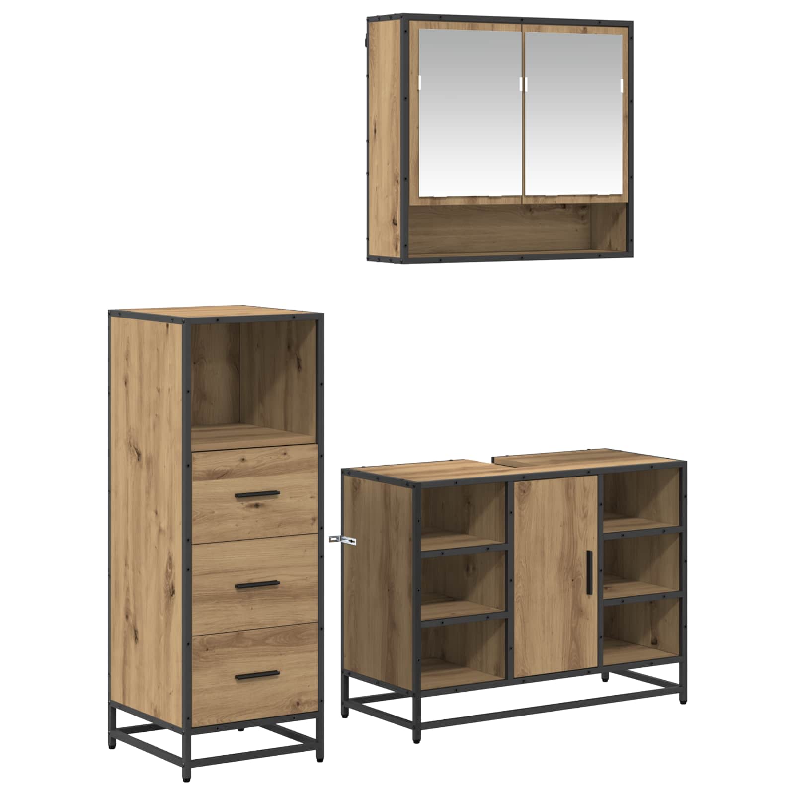 Badezimmermöbel-Set mit Regal 3 pcs Artisan-Eiche Holzwerkstoff