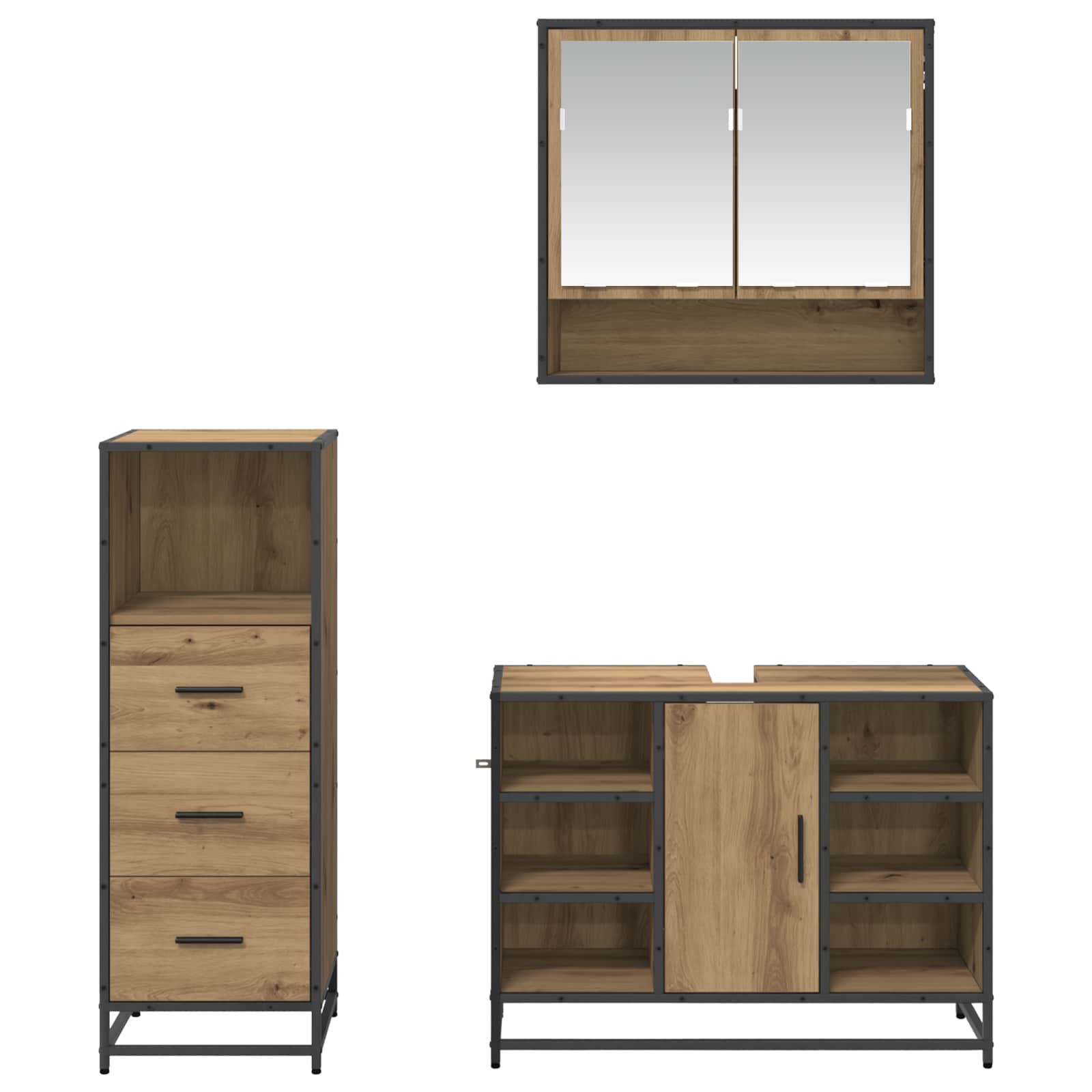 Badezimmermöbel-Set mit Regal 3 pcs Artisan-Eiche Holzwerkstoff