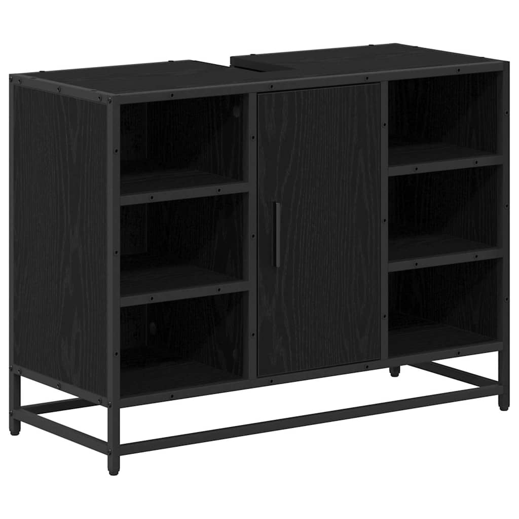 Badezimmermöbel-Set 3 pcs Schwarz Eichen-Optik Holzwerkstoff