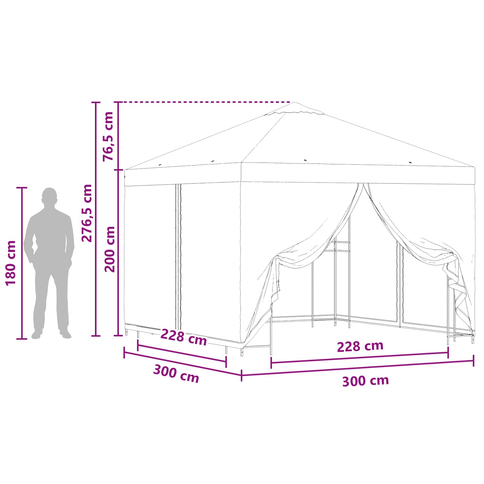 Garten Pavillon mit Seitenwänden 3 x 3 m Grün