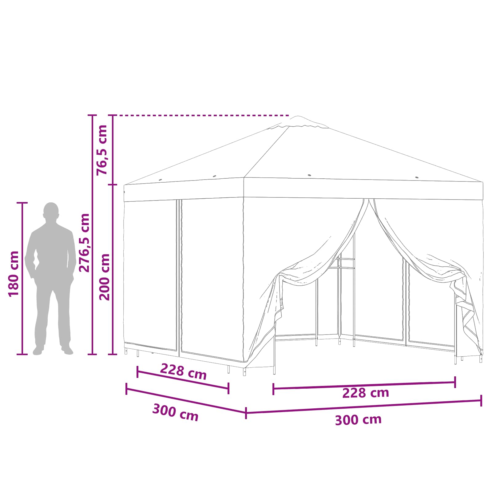 Garten Pavillon mit Seitenwänden 3 x 3 m Blau