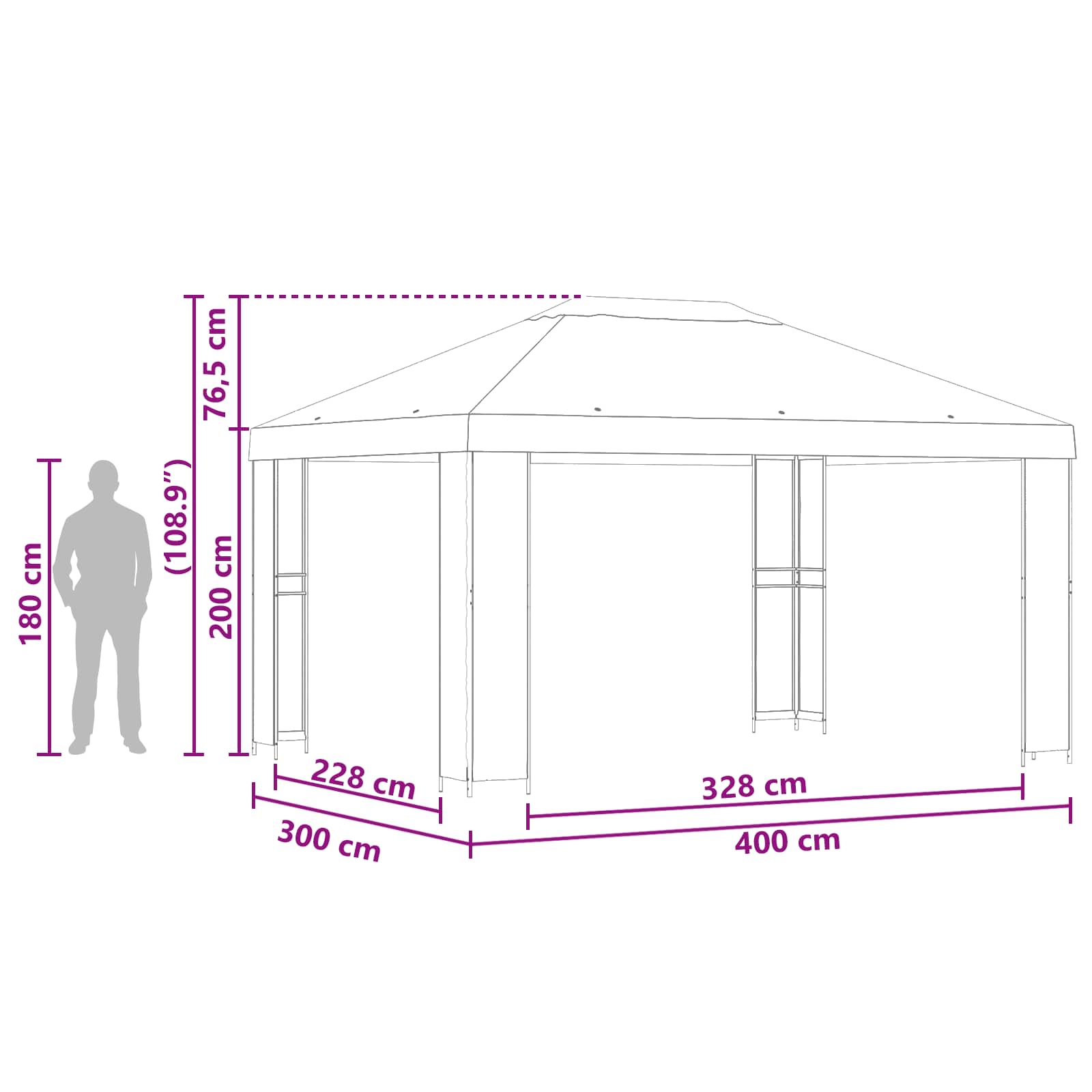 Pavillon 4 x 3 m Creme Polyester und Stahl 190 gsm