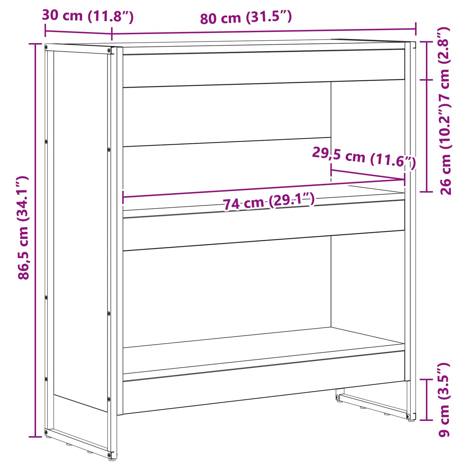 Bücherregal Raucharbe 80 x 30 x 86,5 cm Holzwerkstoff