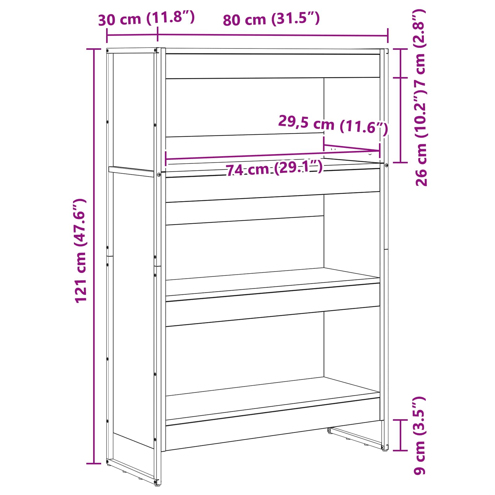 Bücherregal Schwarz Eichen-Optik 80 x 30 x 121 cm Holzwerkstoff
