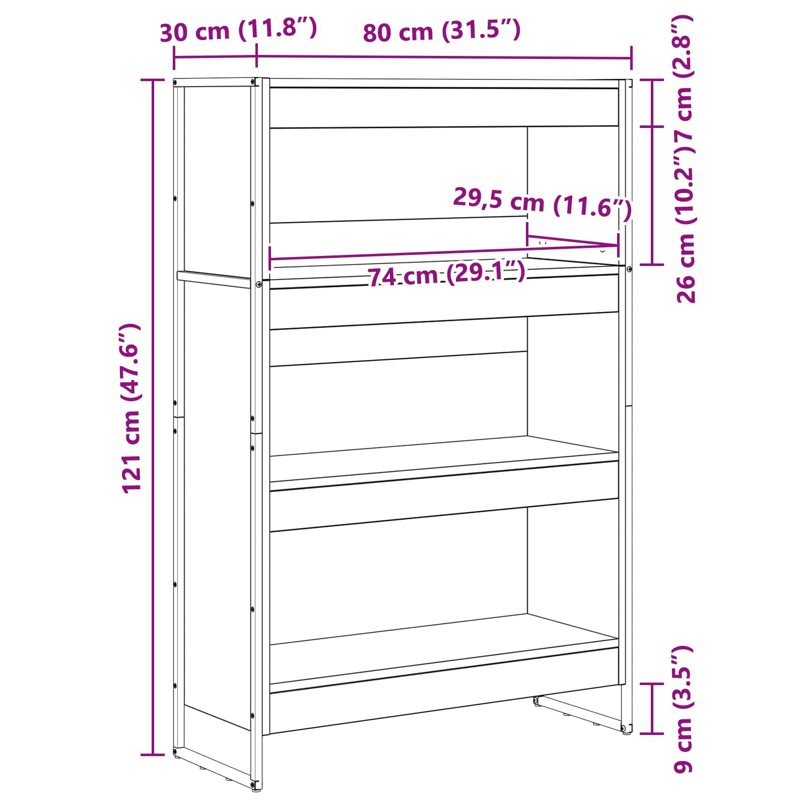 Bücherregal Kunsthandwerk Eiche 80 x 30 x 121 cm Holzwerkstoff