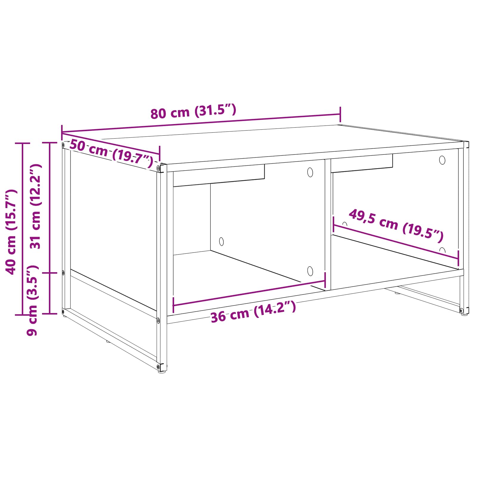 Couchtisch Sonoma 80 x 50 x 40 cm Holzwerkstoff