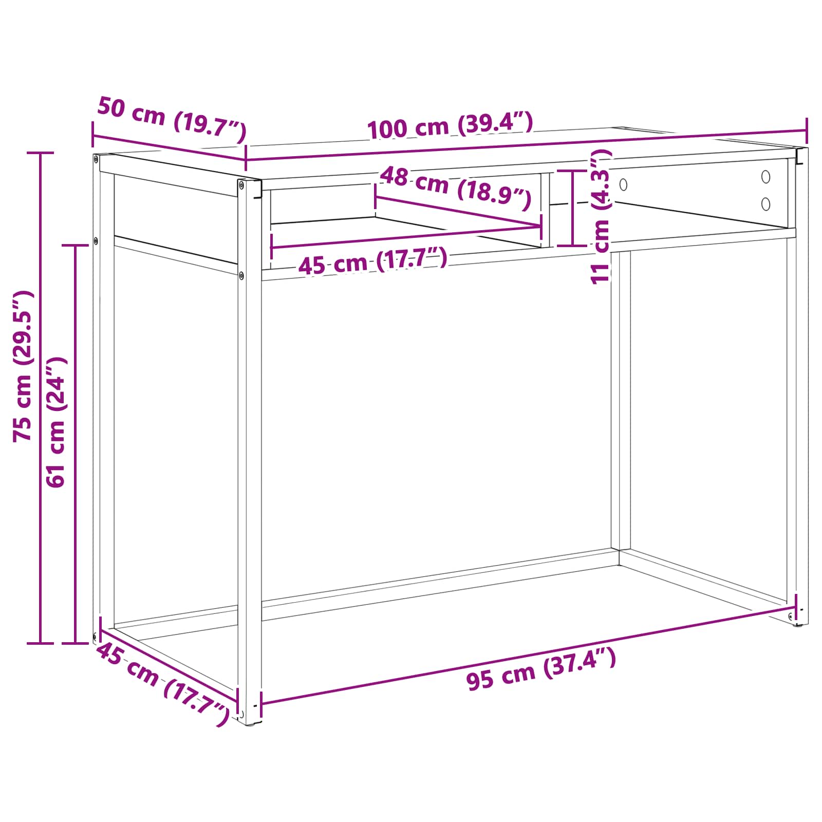 Schreibtisch Raucharbe 100 x 50 x 75 cm Holzwerkstoff