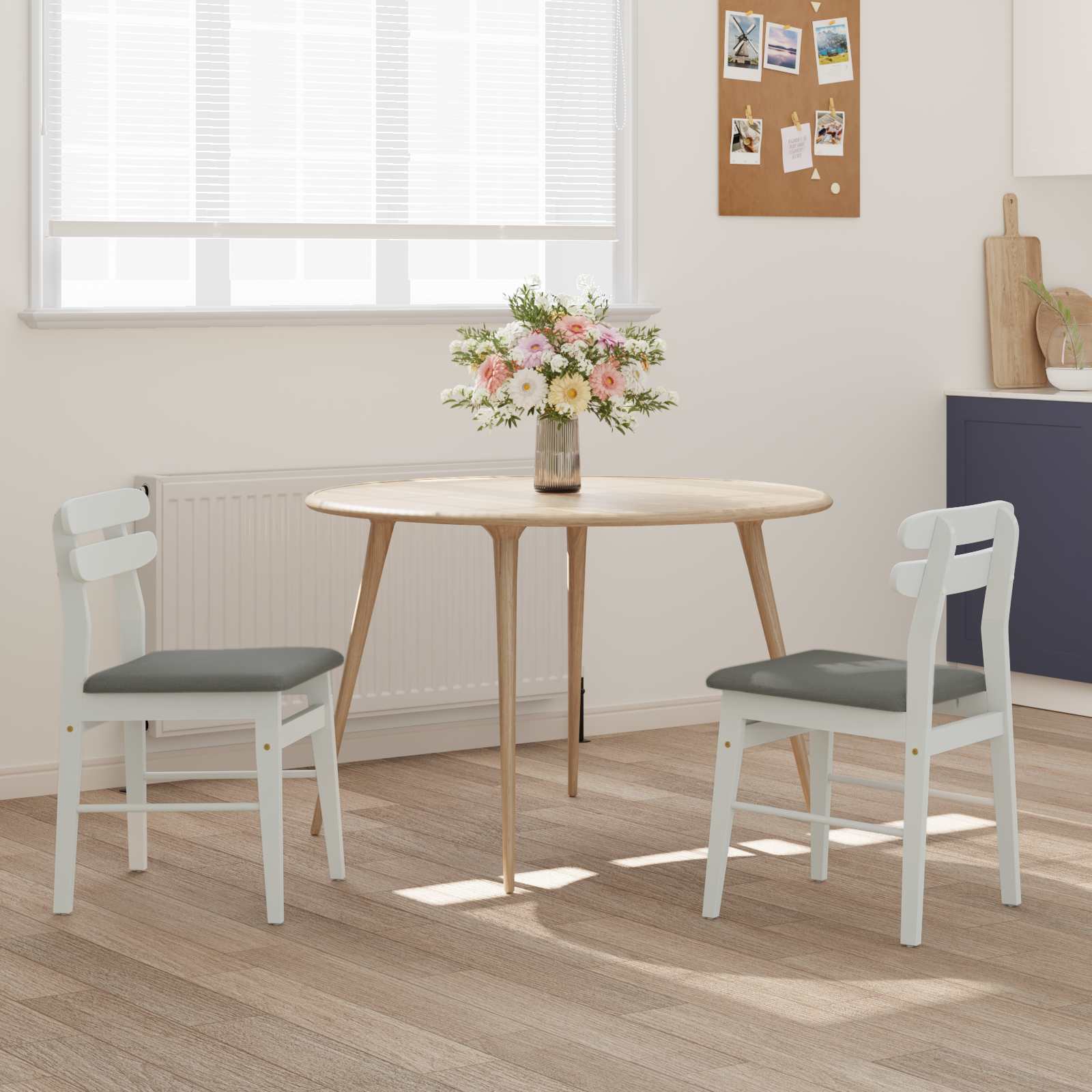 Esszimmerstuhl 2 pcs Weiß und Grau Massives Gummiholz