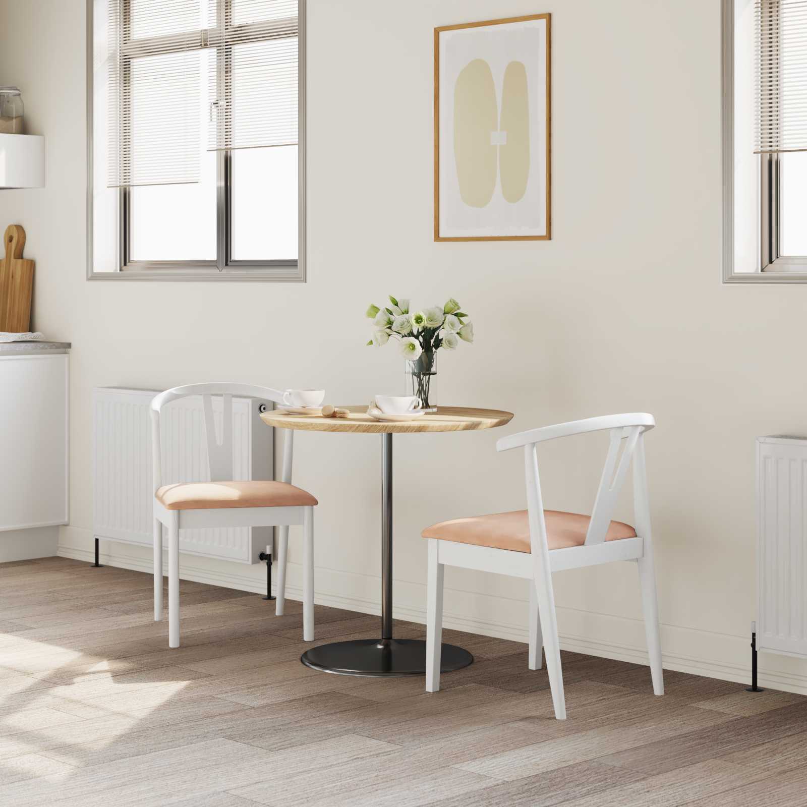Esszimmerstuhl 2 pcs Weiß und Braun Massives Gummiholz
