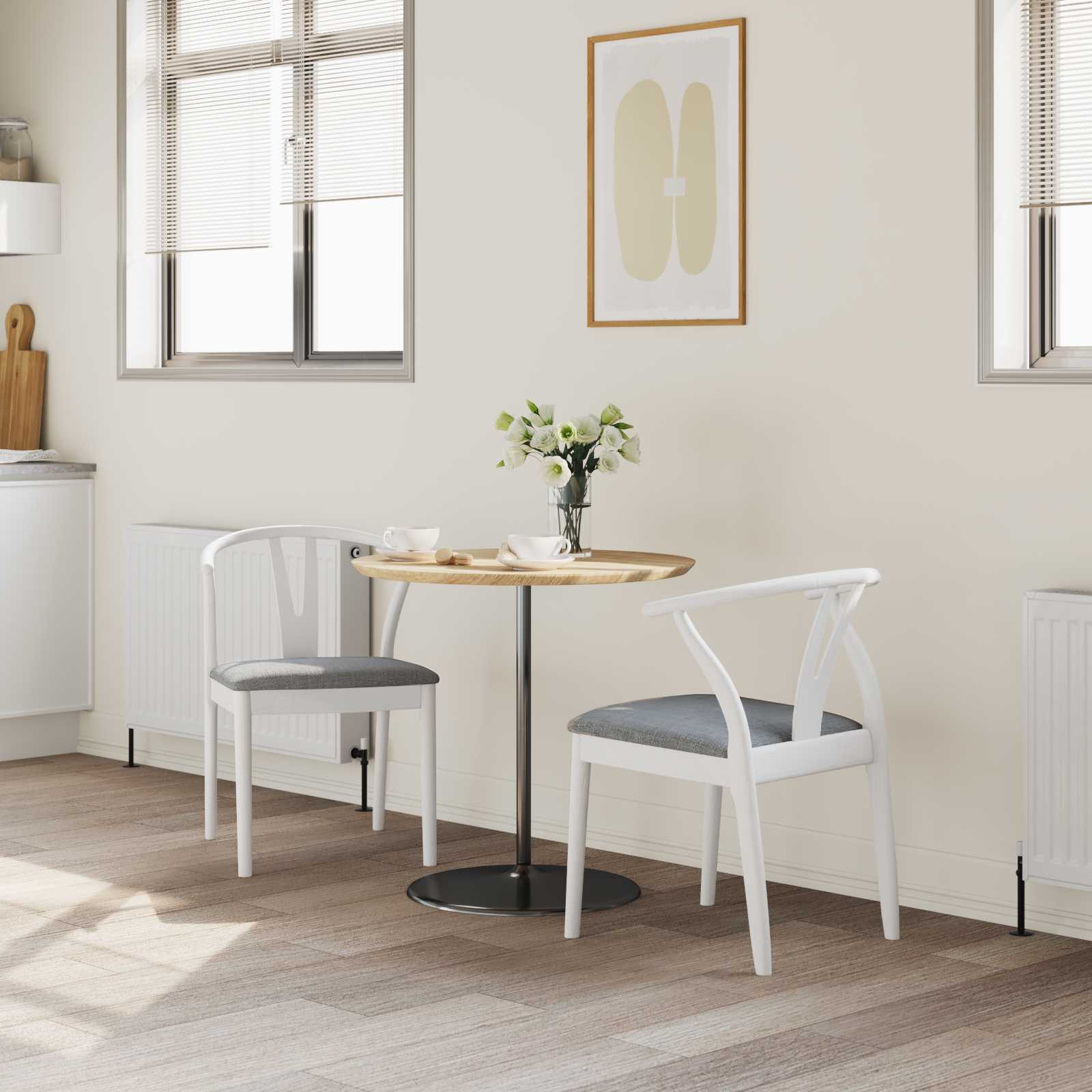 Esszimmerstuhl 2 pcs Weiß und Grau Massives Gummiholz