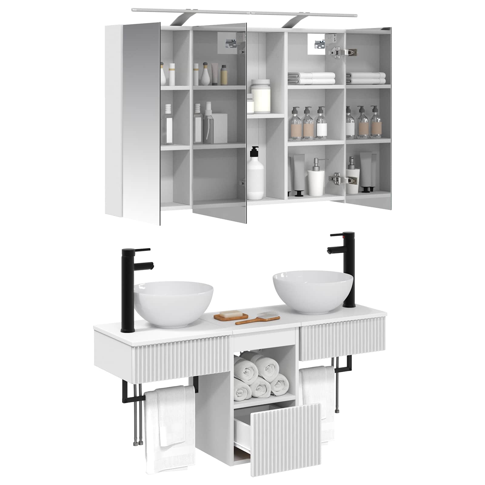 Badezimmerschrank-Set 4 pcs Weiß 100 x 14,5 x 70 cm