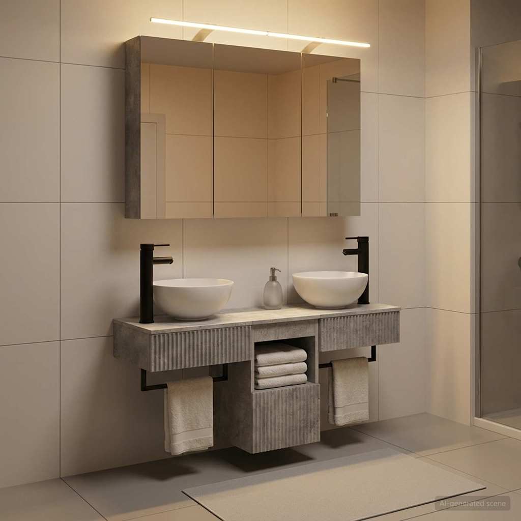 Badezimmerschrank-Set 4 pcs Betongrau 100 x 14,5 x 70 cm