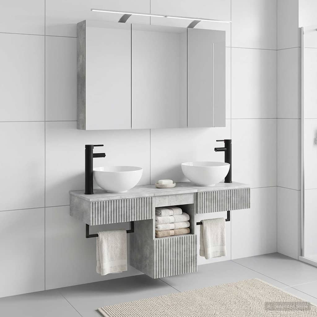 Badezimmerschrank-Set 4 pcs Betongrau 100 x 14,5 x 70 cm