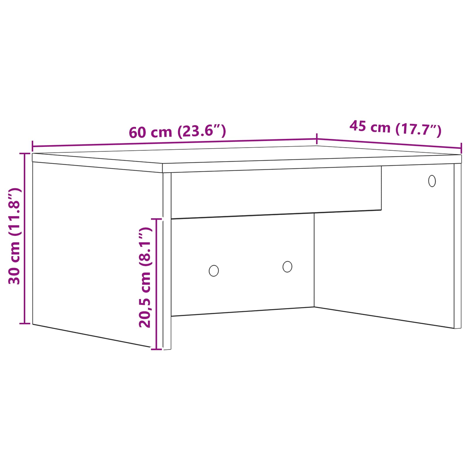 Wandtisch Wandmontiert Beton Grau 60 x 45 x 30 cm Holzwerkstoff