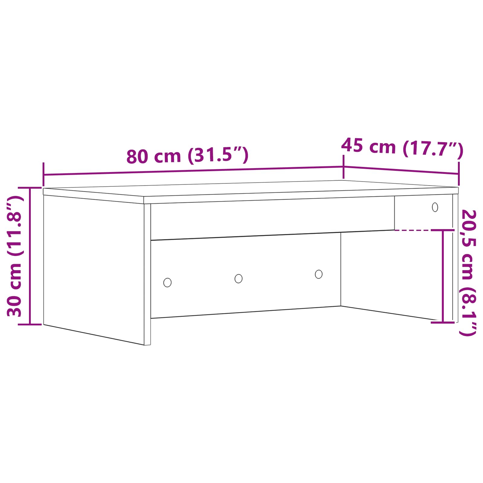 Wandtisch Sonoma-Eiche 80 x 45 x 30 cm Holzwerkstoff