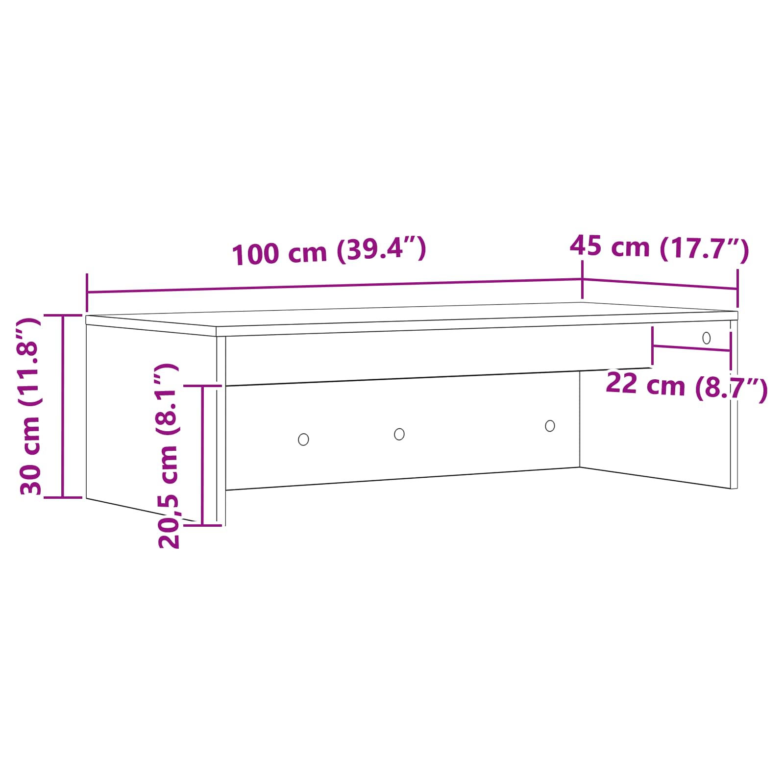Wandtisch Graues Sonoma 100 x 45 x 30 cm Holzwerkstoff