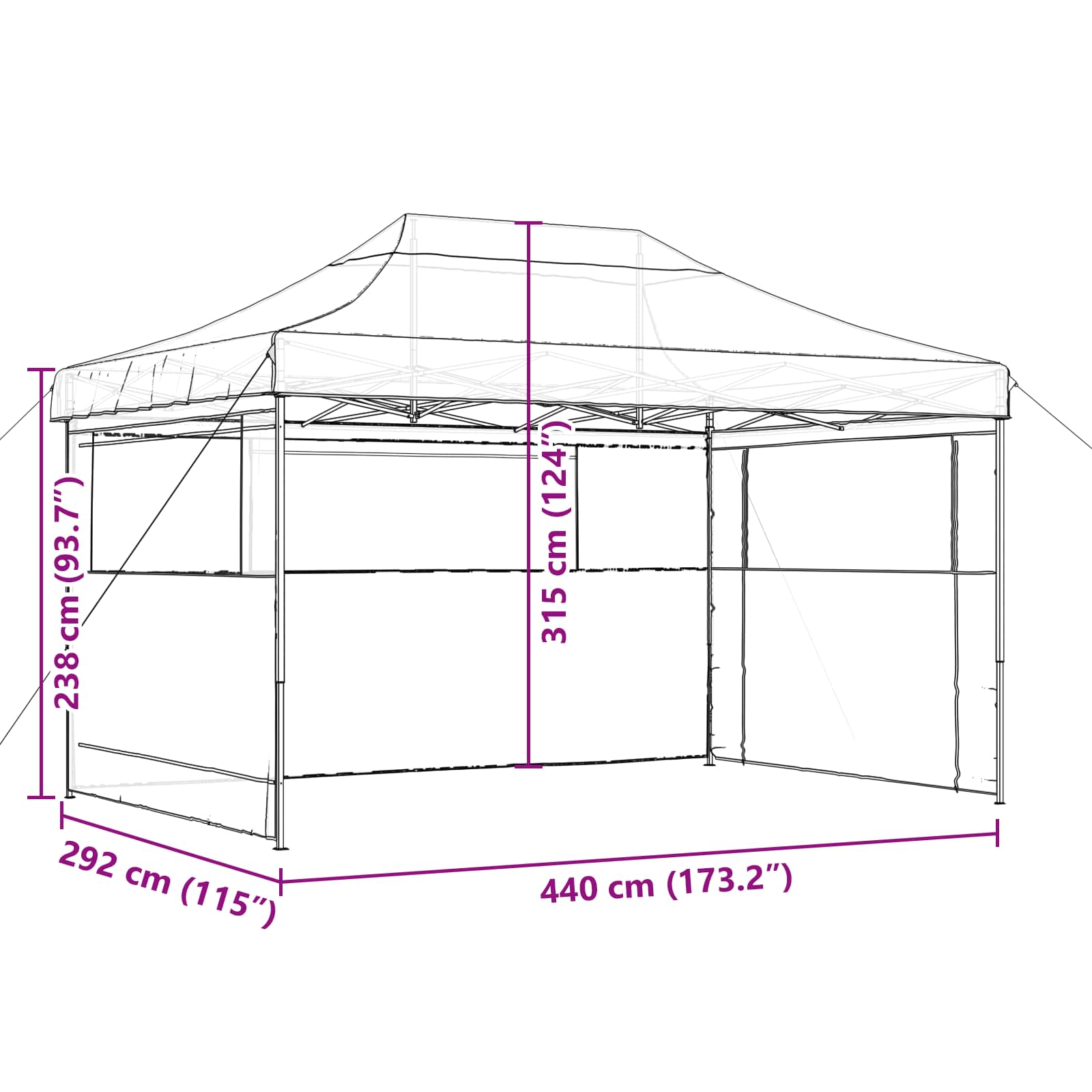 Party-Zelt Bordeauxrot 292 x 440 x 315 cm Oxford-Stoff