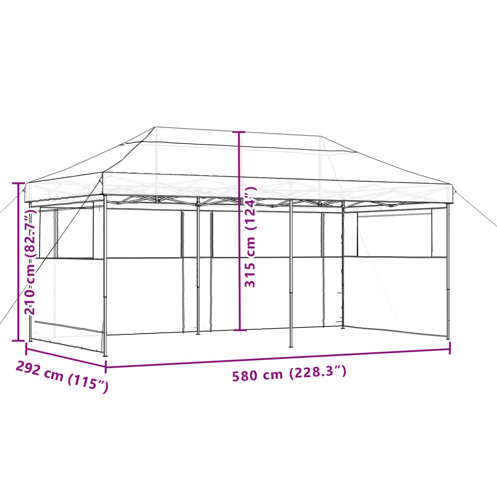 Party-Zelt Schwarz 292 x 580 x 315 cm Oxford-Stoff