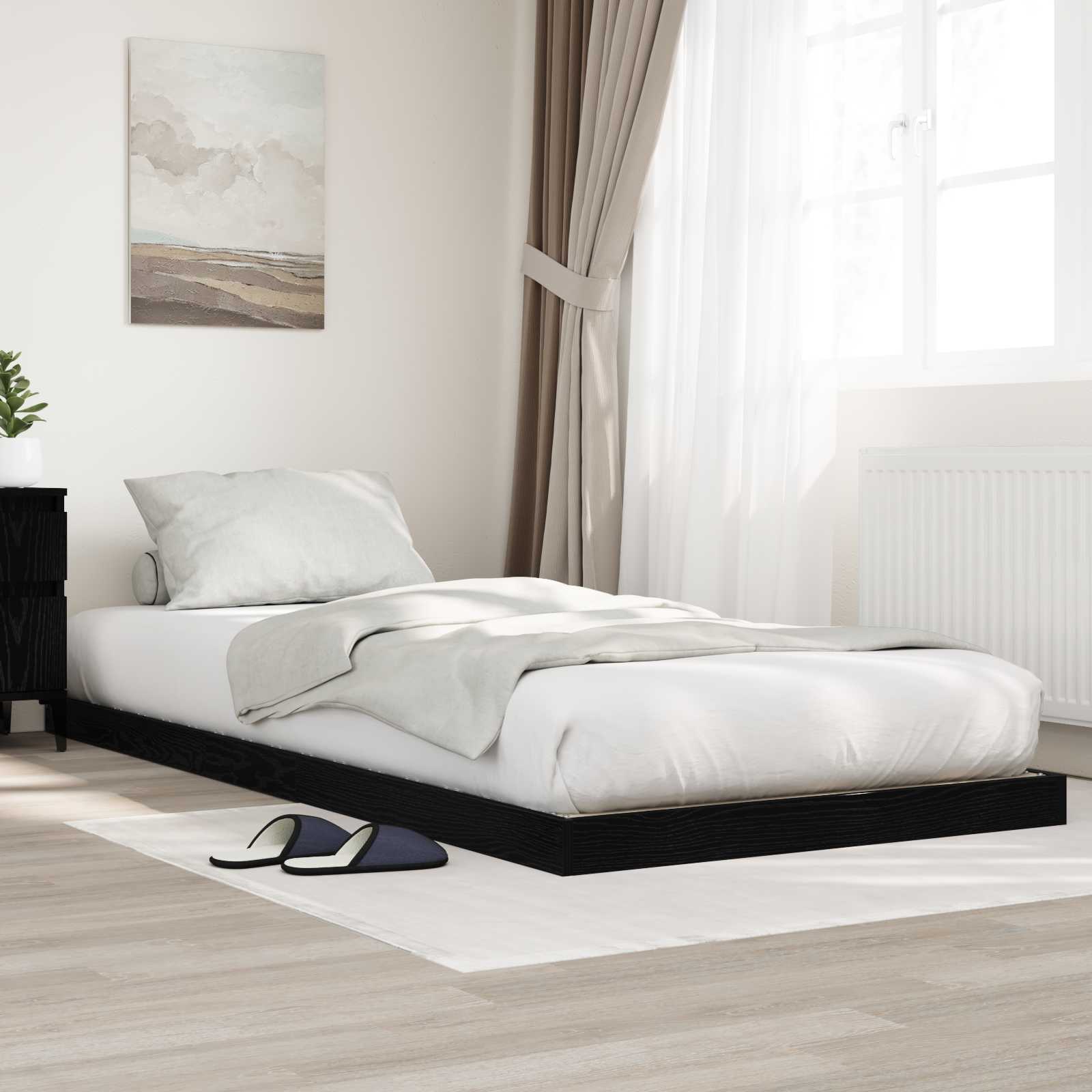 Bodenbettrahmen Schwarz Eichen-Optik 75 x 190 cm Holzwerkstoff