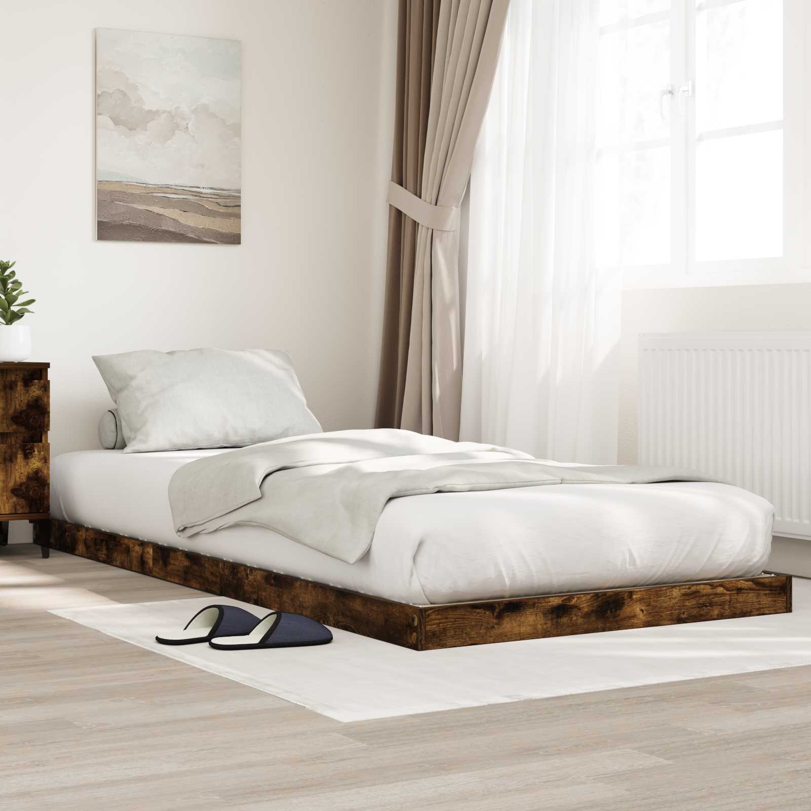 Bodenbettrahmen Geräucherte Eiche 75 x 190 cm Holzwerkstoff