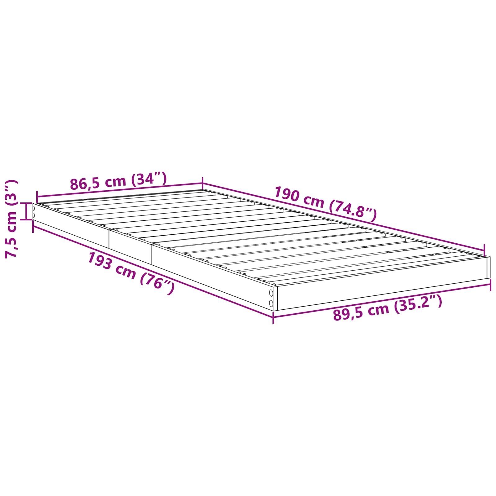 Bodenbettrahmen Beton Grau 90 x 190 cm Holzwerkstoff