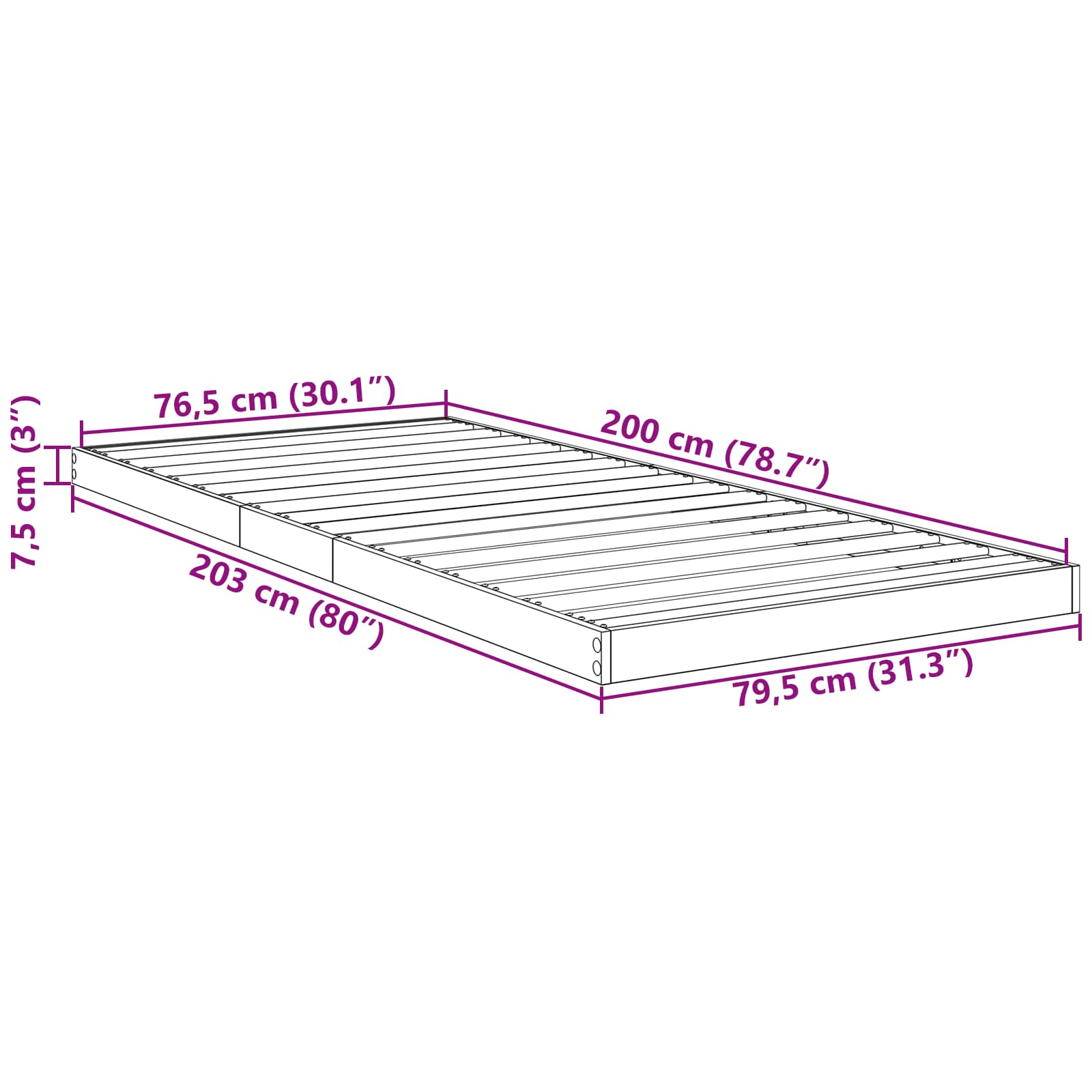 Bodenbettrahmen Beton Grau 80 x 200 cm Holzwerkstoff