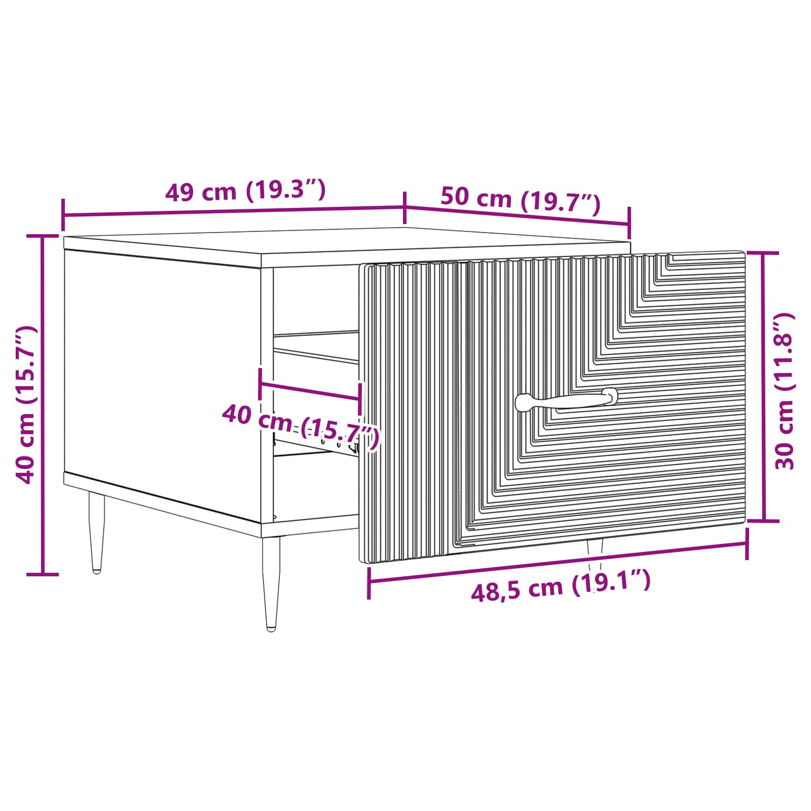 Couchtisch mit Schubladen Altholz 49 x 50 x 40 cm Holzwerkstoff