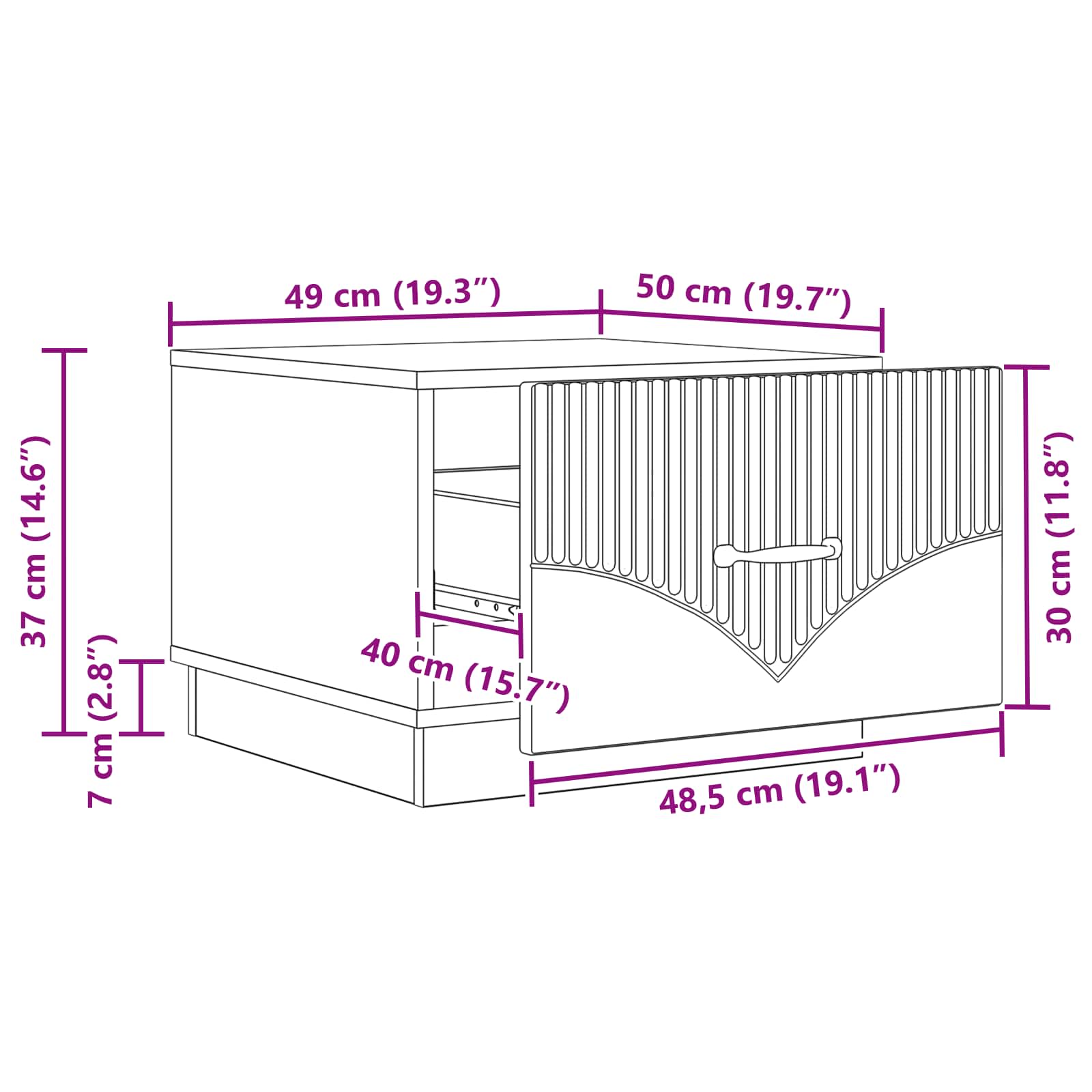 Couchtisch mit Schubladen Altholz 49 x 50 x 37 cm Holzwerkstoff