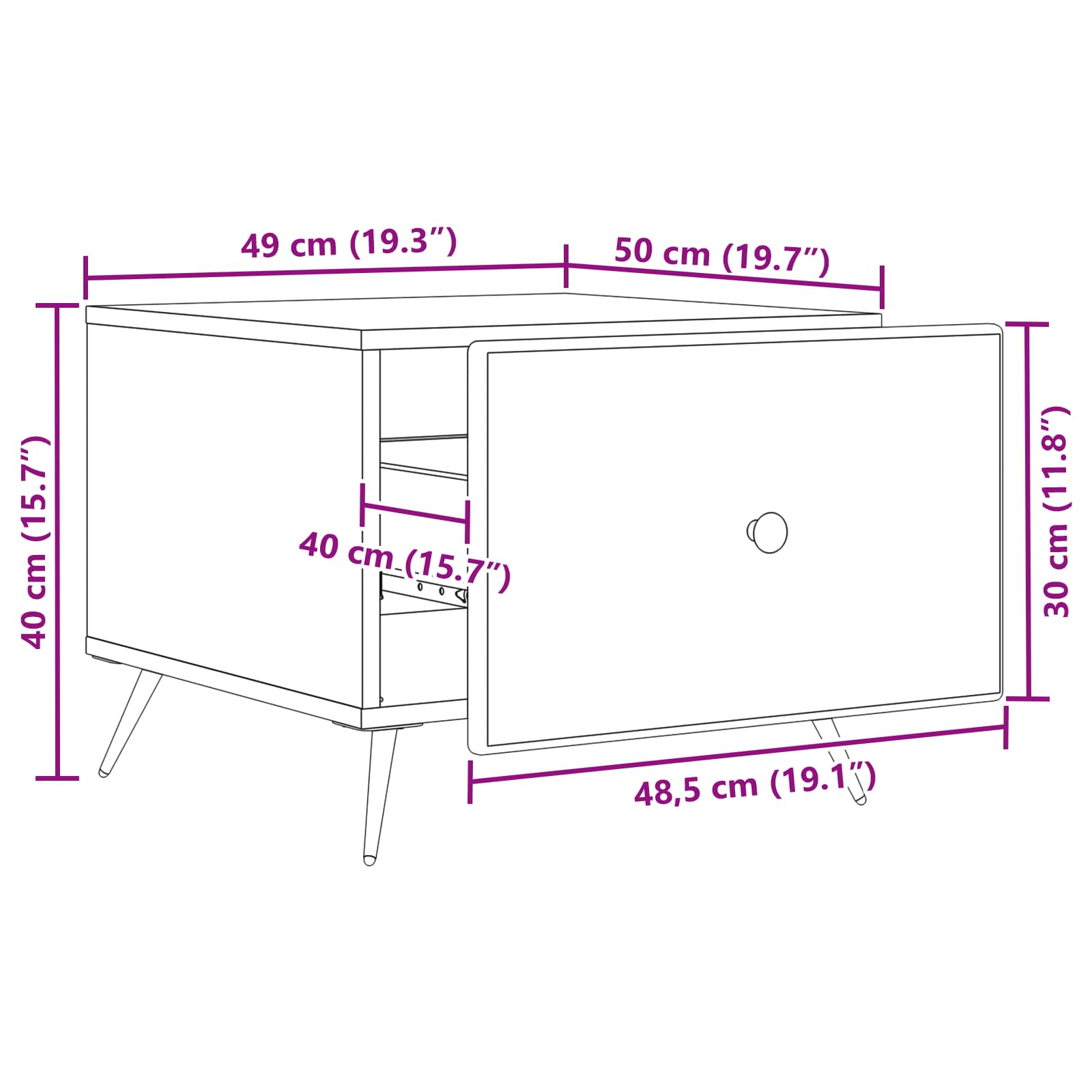 Couchtisch mit Schubladen Altholz 49 x 50 x 40 cm Holzwerkstoff
