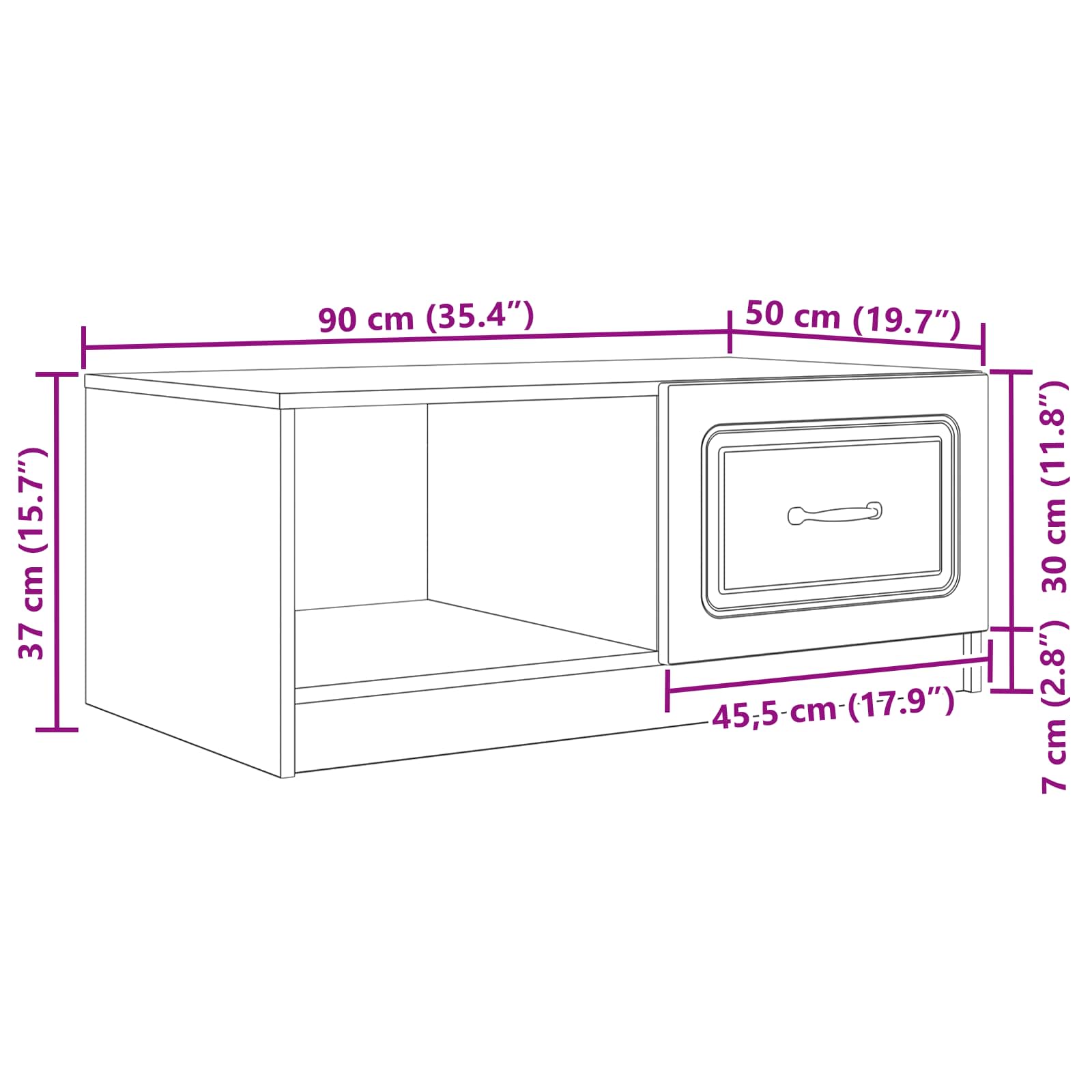 Couchtisch Weiß 90 x 50 x 37 cm Holzwerkstoff