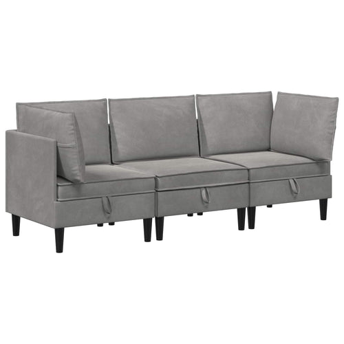 Wohnzimmergarnitur mit Kissen mit Speicher 3 pcs Hellgrau Samt