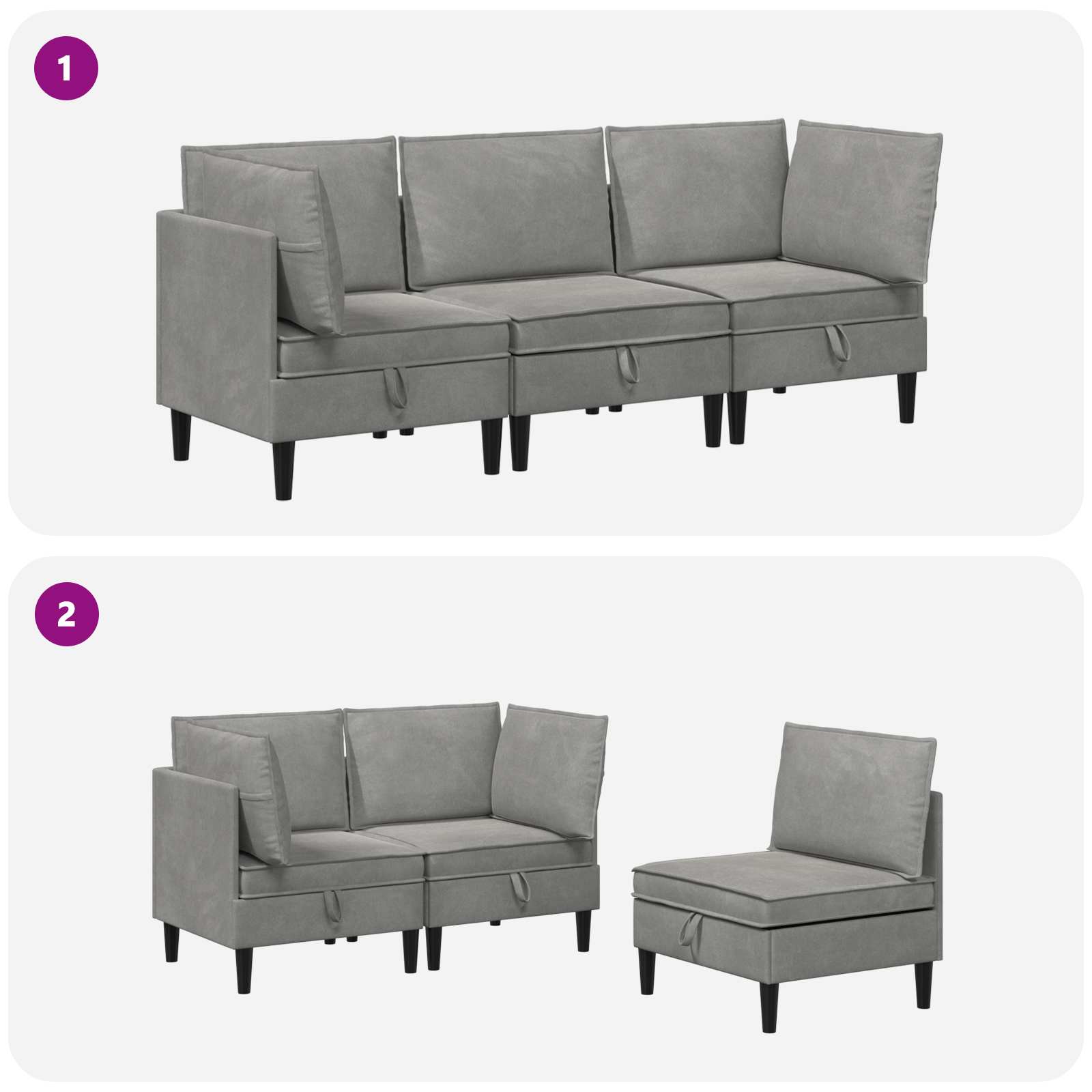 Wohnzimmergarnitur mit Kissen mit Speicher 3 pcs Hellgrau Samt