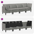 Wohnzimmergarnitur mit Kissen mit Speicher 4 pcs Hellgrau Samt