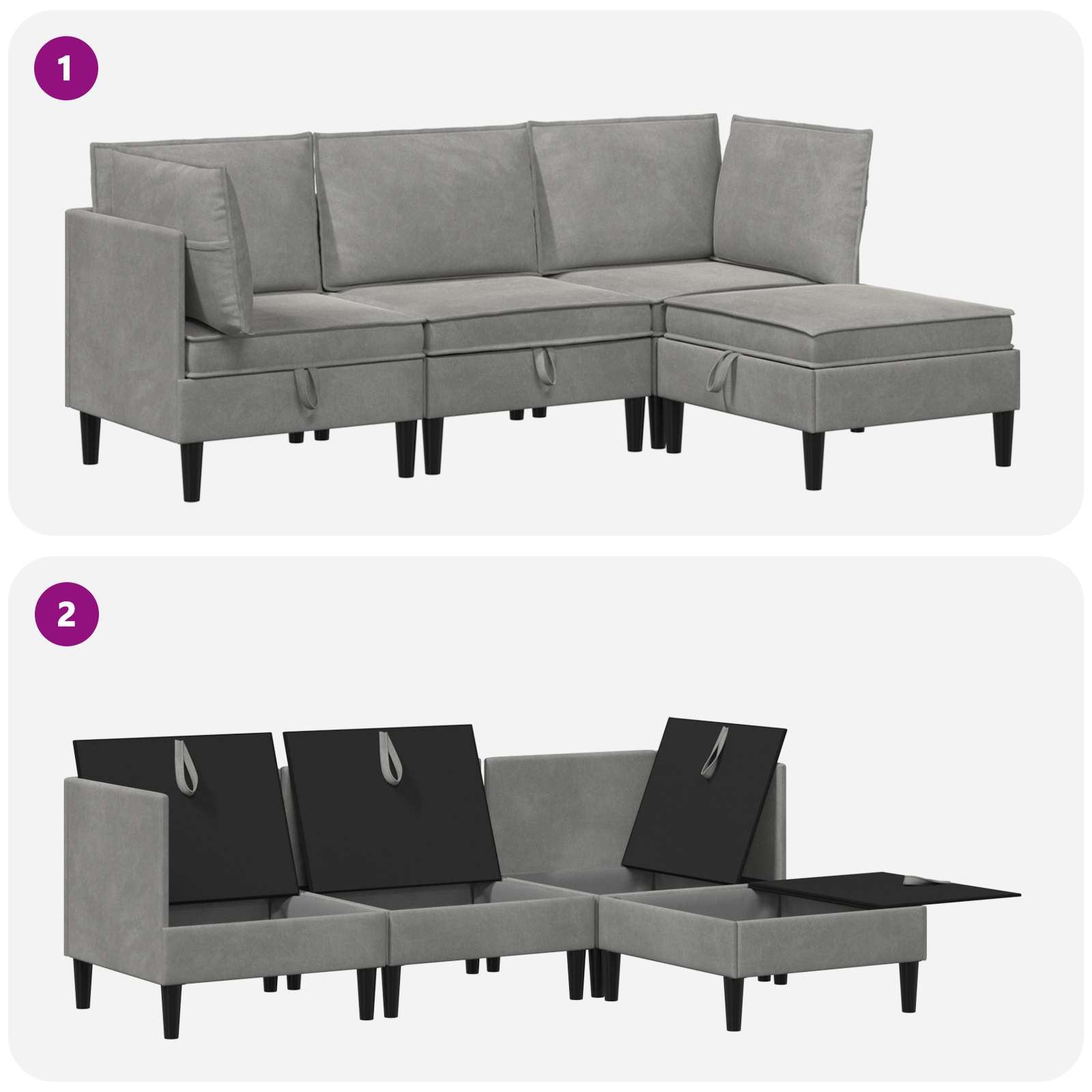 Wohnzimmergarnitur mit Kissen mit Speicher 4 pcs Hellgrau Samt