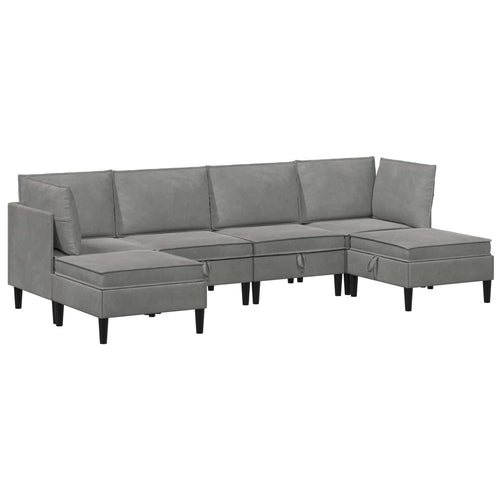 Wohnzimmergarnitur mit Kissen mit Speicher 6 pcs Hellgrau Samt