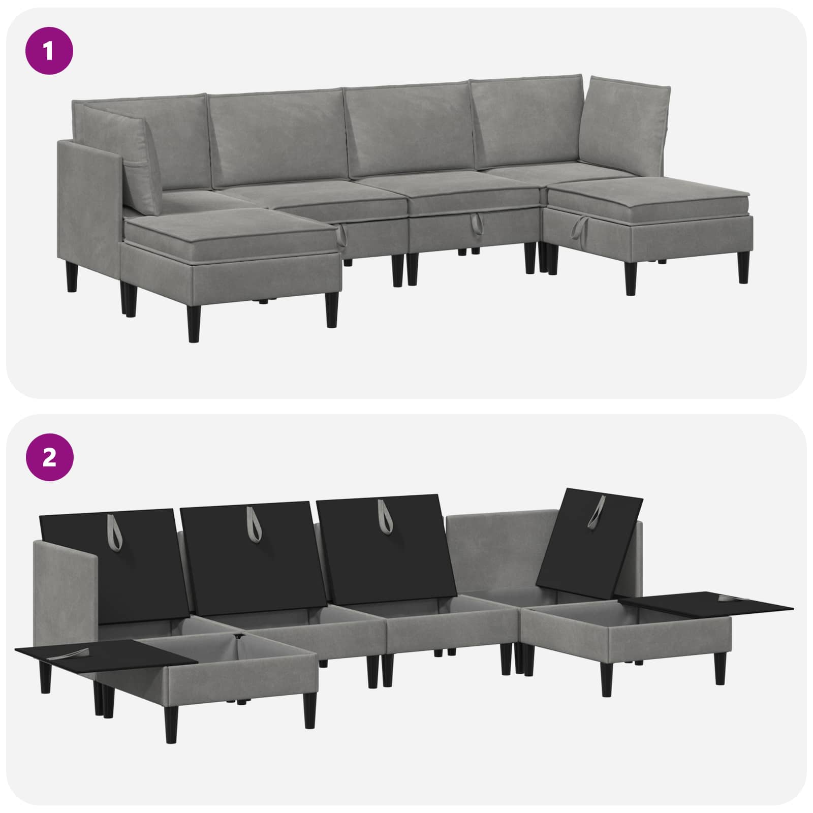 Wohnzimmergarnitur mit Kissen mit Speicher 6 pcs Hellgrau Samt