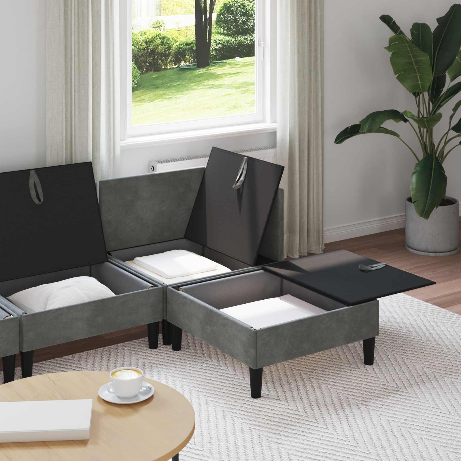 Wohnzimmergarnitur mit Kissen 4 pcs Dunkelgrau Samt
