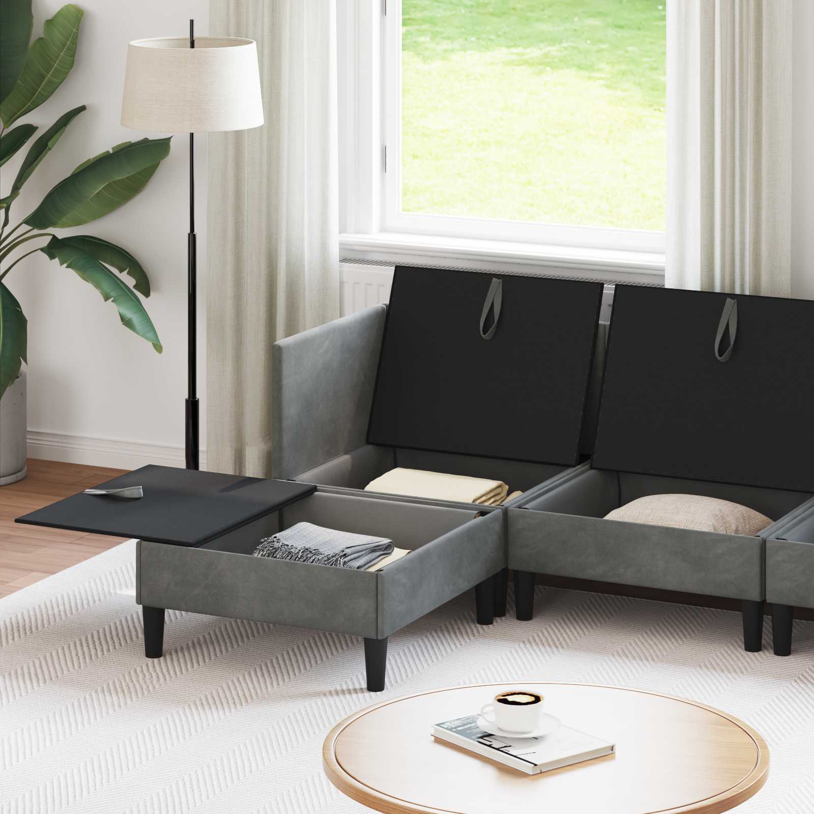Wohnzimmergarnitur mit Kissen 5 pcs Dunkelgrau Samt