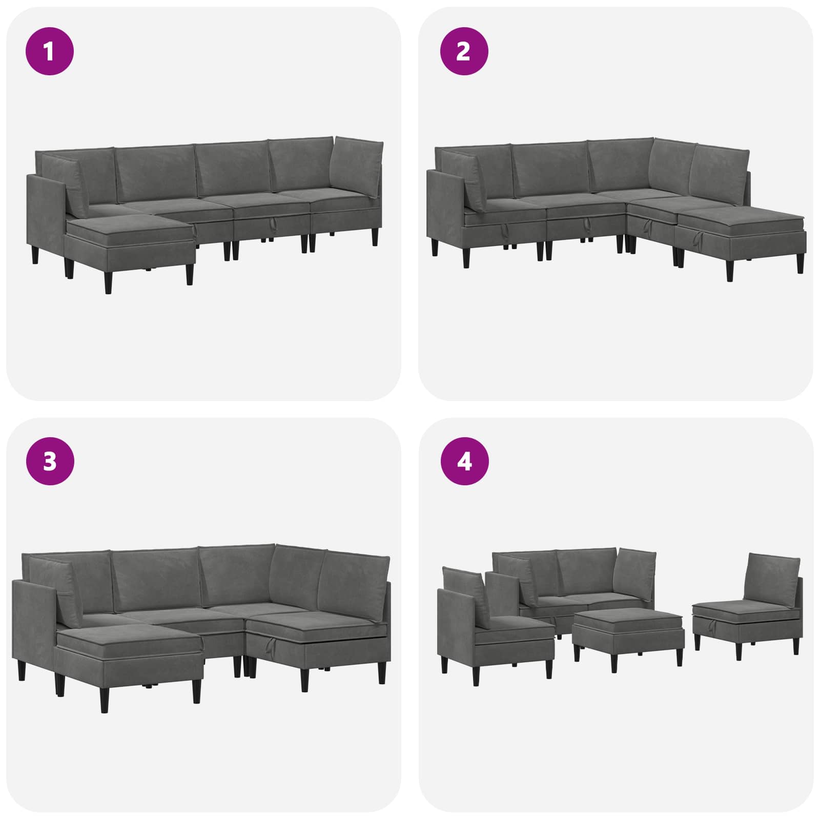 Wohnzimmergarnitur mit Kissen 5 pcs Dunkelgrau Samt