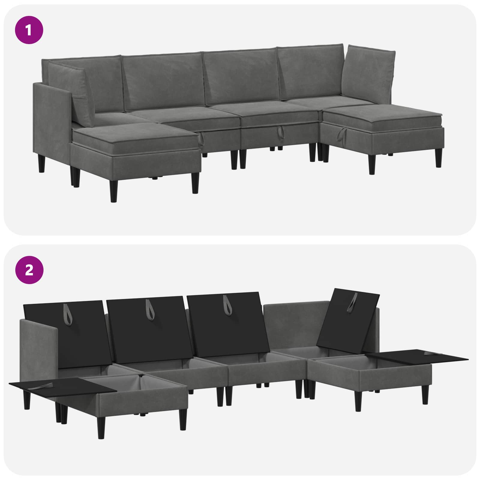 Wohnzimmergarnitur mit Kissen 6 pcs Dunkelgrau Samt