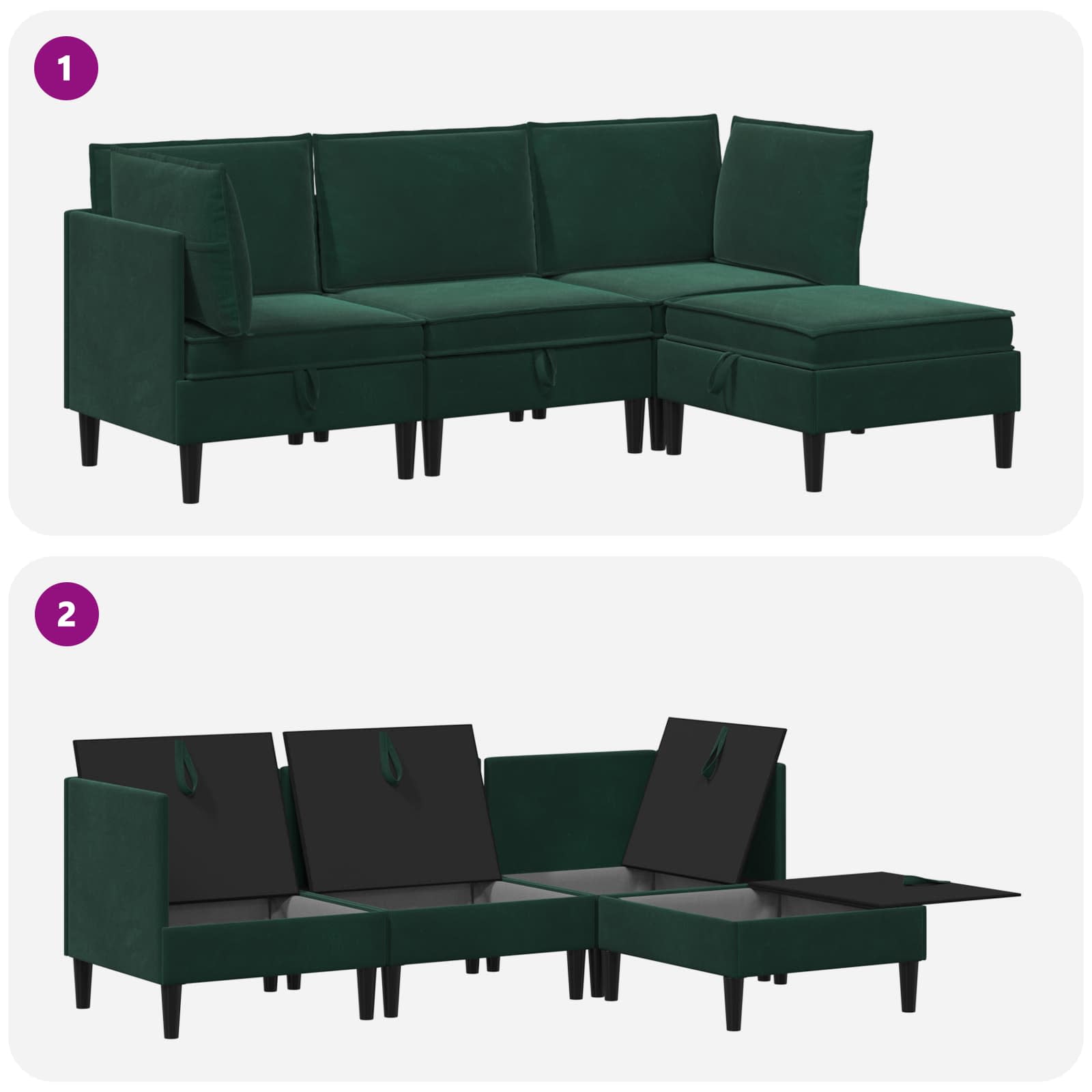 Wohnzimmergarnitur mit Kissen 4 pcs Dunkelgrün Samt