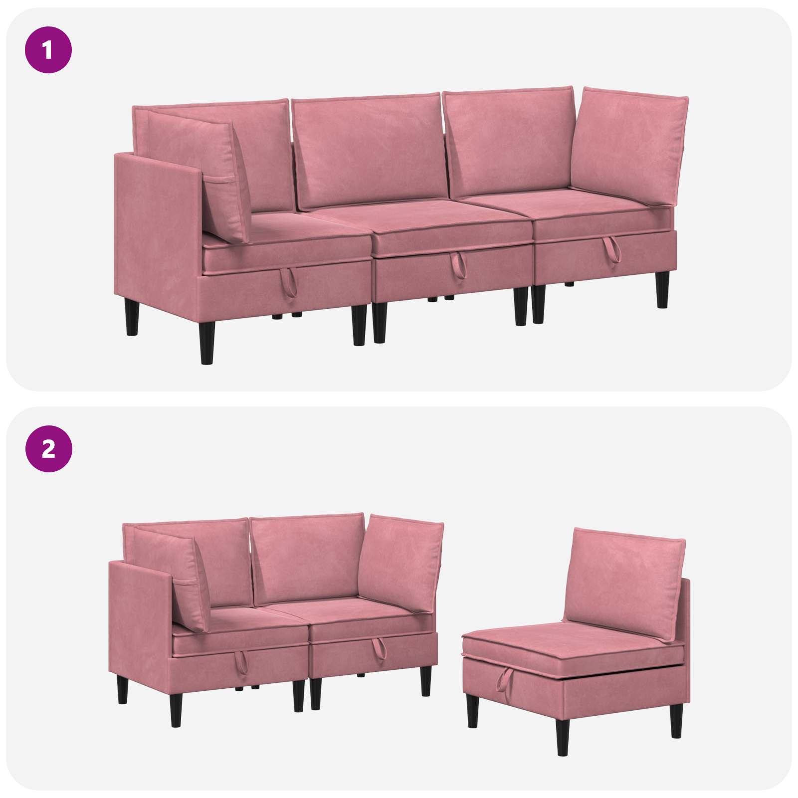 Wohnzimmergarnitur mit Kissen mit Speicher 3 pcs Rosa Samt