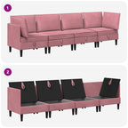 Wohnzimmergarnitur mit Kissen mit Speicher 4 pcs Rosa Samt