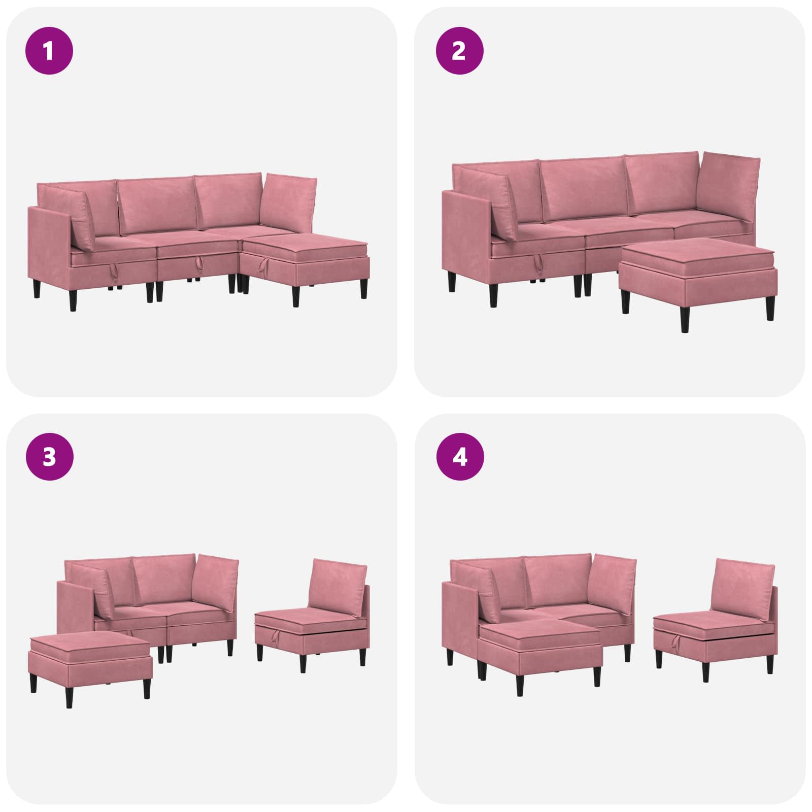Wohnzimmergarnitur mit Kissen mit Speicher 4 pcs Rosa Samt